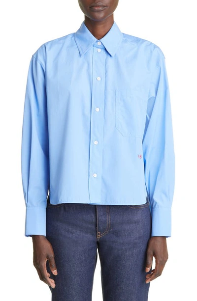 Victoria Beckham Crop Button-up Poplin Shirt In Light Blue