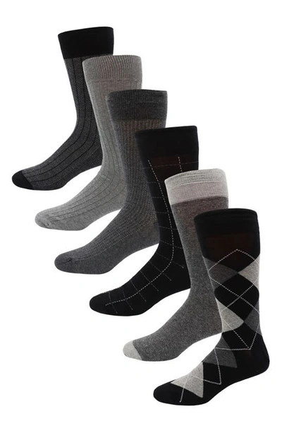Lorenzo Uomo 6-pack Assorted Cotton Blend Dress Socks In Black