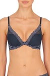 Natori Feathers Contour Plunge Lace-trim Bra 730023 In Ash Navy