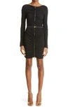 VERSACE RUCHED LONG SLEEVE GEORGETTE MINIDRESS
