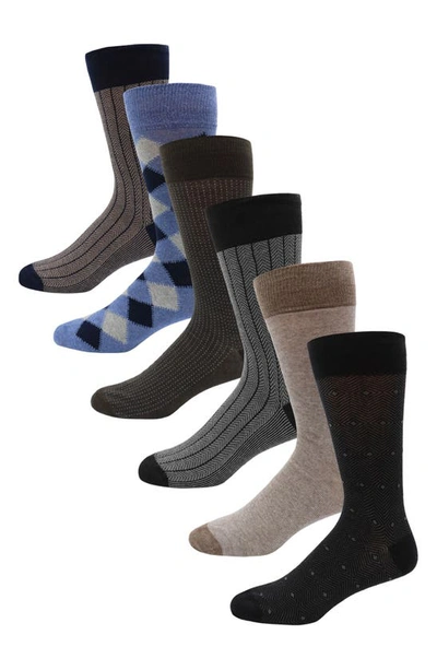 Lorenzo Uomo 6-pack Assorted Cotton Blend Socks In Brown