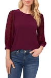 Cece Lace Sleeve Stretch Crepe Blouse In Deep Mulberry