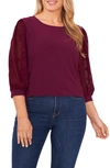 Cece Voluminous Lace Sleeve Top In Deep Mulberry