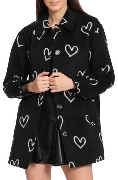 Avec Les Filles Heart Jacquard Coat In Black