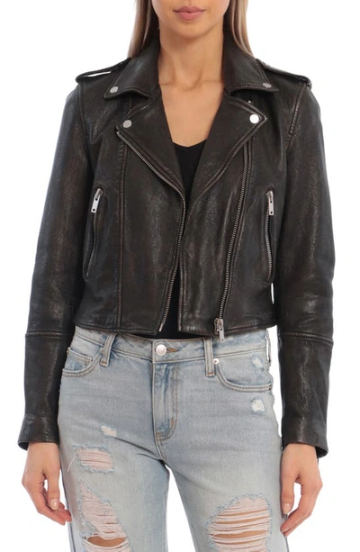 Avec Les Filles Women's Leather Notched-collar Moto Jacket In Black