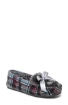 Minnetonka Cosi Faux Shearling Slipper In Grey Autumn Plaid