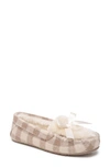 Minnetonka Cosi Faux Shearling Slipper In Cream Plaid