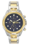 Versus 6e Arrondissement Men's Chronograph Date Quartz Movement And Two-tone Stainless Steel Bracelet Watch In Two Tone