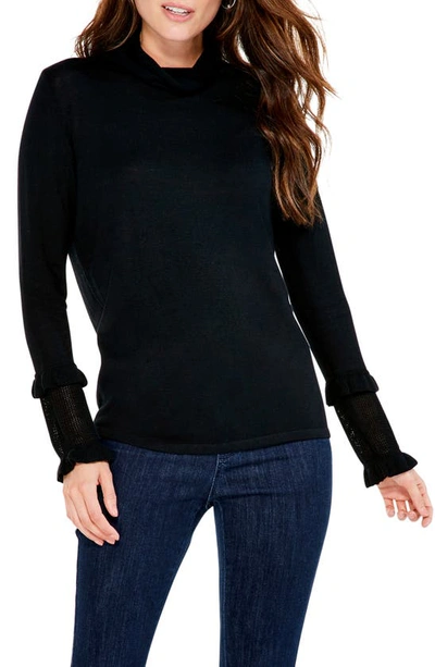 Nic + Zoe Ruffle Cuff Turtleneck Sweater In Black