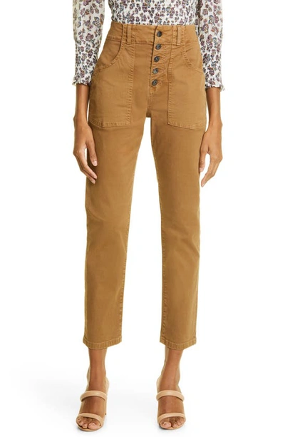 Veronica Beard Arya High Waist Crop Straight Leg Jeans In Ochre