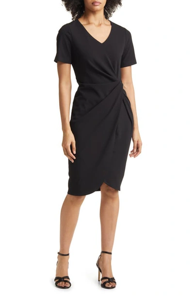 Tahari Asl Stretch Crepe Side Knot Dress In Black