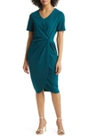 Tahari Asl Stretch Crepe Side Knot Dress In Mystic Teal