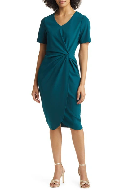 Tahari Asl Stretch Crepe Side Knot Dress In Mystic Teal