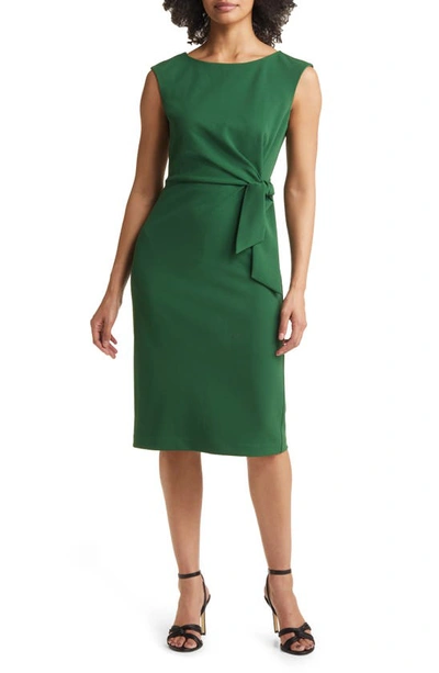 Tahari Asl Cap Sleeve Side Tie Sheath Dress In Forest