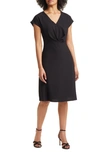 Tahari Asl V-neck Twist Front Fit & Flare Dress In Black