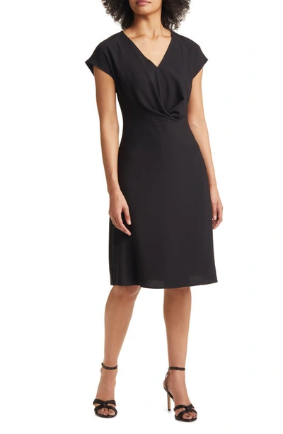 Tahari Asl V-neck Twist Front Fit & Flare Dress In Black
