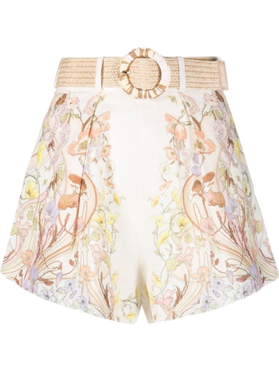 Zimmermann Jeannie Belted Floral-print Linen Shorts In Multi-colour