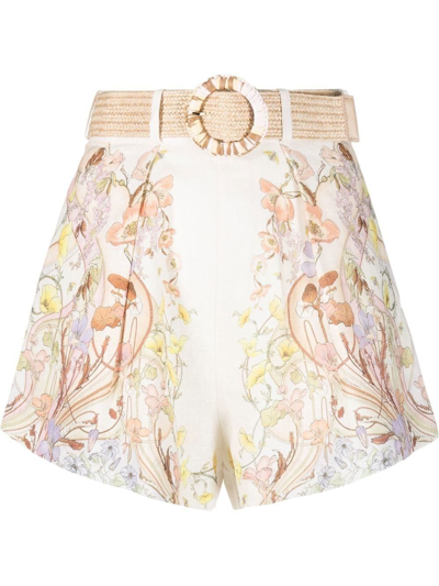 Zimmermann Jeannie Belted Floral-print Linen Shorts In Floral Swirl