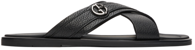 Giorgio Armani Leather Slip-on Sandals In Black