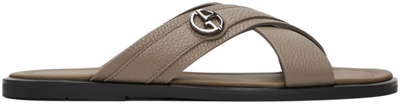 Giorgio Armani Men's Leather Logo Flip Flop Sandals In Tan