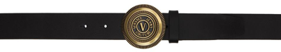 Versace Jeans Couture Black V-emblem Round Buckle Belt In Black,gold