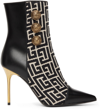 Balmain Roni Monogram Button Stiletto Booties In Black