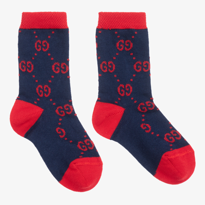 Gucci Babies' Gg Logo Colour-block Socks In Blue
