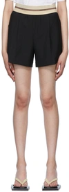 Helmut Lang Logo Elastic Waistband Wool Pull On Shorts In Black
