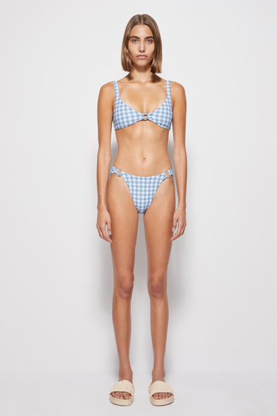 Jonathan Simkhai Francesca Seersucker Plaid Low-rise Bikini Bottoms In Adriatic