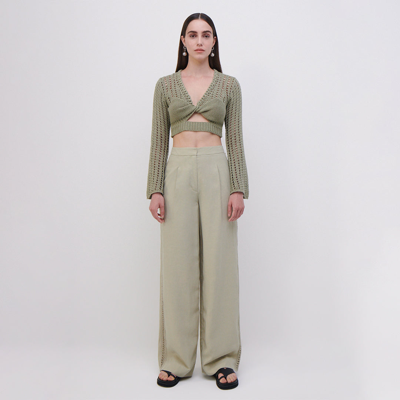 Jonathan Simkhai Nile Cropped Twisted Open-knit Cotton And Linen-blend Top In Rosemary