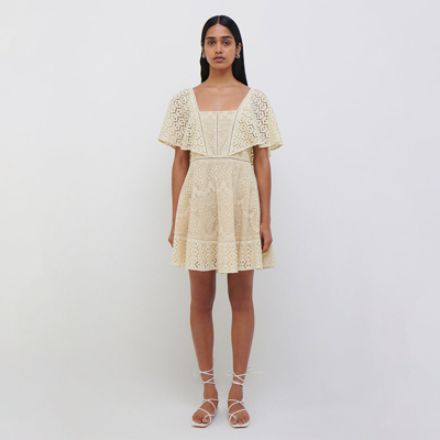 Jonathan Simkhai Avalon Crochet Coverup Flutter-sleeve Mini Dress In Ceramic