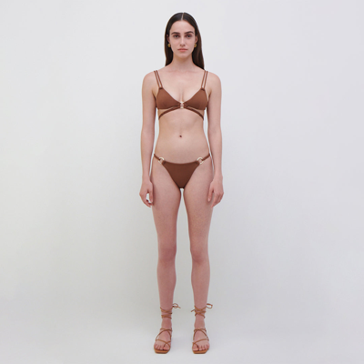 Jonathan Simkhai Athena Macrame Swimwear Cut Out Bikini Bottoms In Coffee