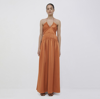Simkhai Clementine Pleated Satin Halter Gown In Burnt Sienna