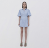 Simkhai Cleo Balloon Pintuck Mini Dress In Classic Blue Stripe In Classic Blue Stripe