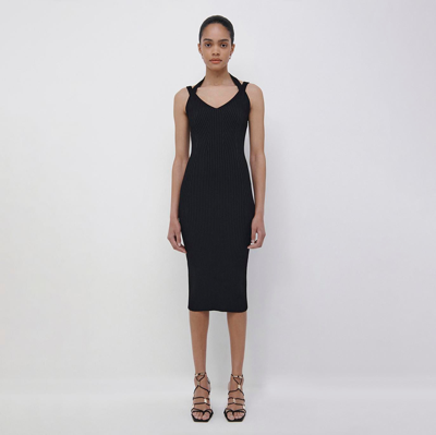 Simkhai Miriam V-neck Knitted Midi Dress In Black