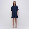 Jonathan Simkhai Crissy Puff Sleeve Shirt Dress In Midnight