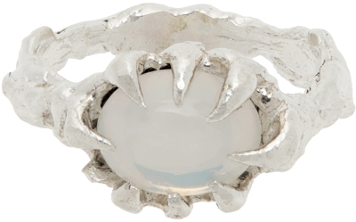 Harlot Hands Ssense Exclusive Silver Turmoil Ring In Glass White Opal