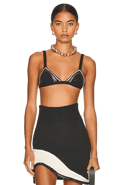 Aisling Camps Embroidered Crochet Bra In Black & Ivory