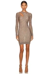 Stella Mccartney Layered Slash-cutout Paillette Knit Mini Dress In Grey & Gold
