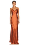 L Agence Serita Silk Slip Maxi Dress In Auburn