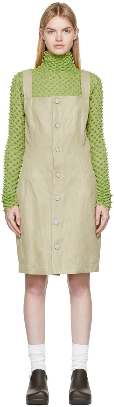 Bottega Veneta Green Cotton Minidress In 3008 Travertine