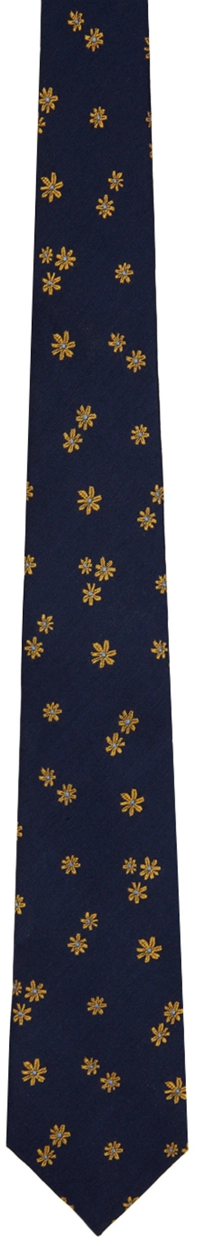 Paul Smith Embroidered-floral Tie In Blue