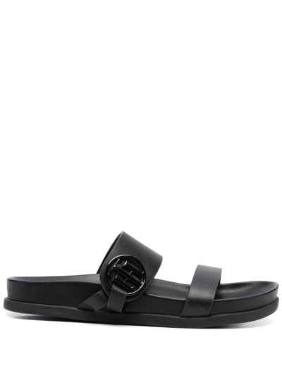 Tommy Hilfiger Logo-plaque Open-toe 20mm Sandals In 黑色