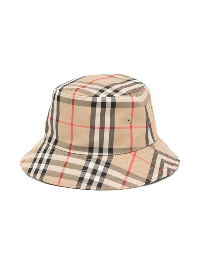 BURBERRY Beige Check Reversible Baby Bucket Hat