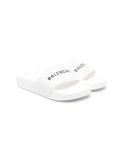 Balenciaga Little Kid's & Kid's Logo Pool Slides In White Black