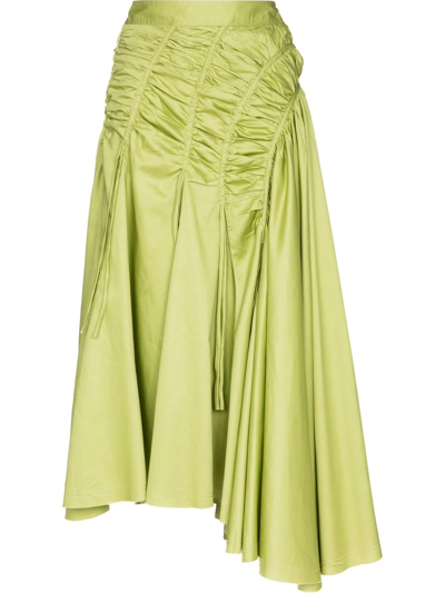 Aje Green Siren Drawstring Asymmetric Cotton Midi Skirt