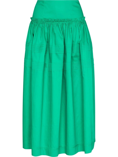 Aje Green Poised Pleated Midi Skirt