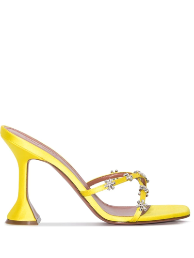 Amina Muaddi Lily Slipper 95 Crystal-embellished Satin Heeled Sandals In Yellow