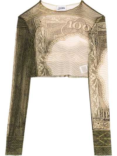 Jean Paul Gaultier Graphic-print Stretch Cropped Top In Neutrals