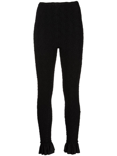 Alexander Wang Ruched Ruffle-trim Leggings In Black